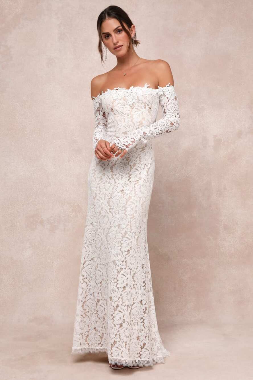 Lulus Romance Dreamer Dress Floral Lace Maxi Wedding Bridal White NWT Size XS